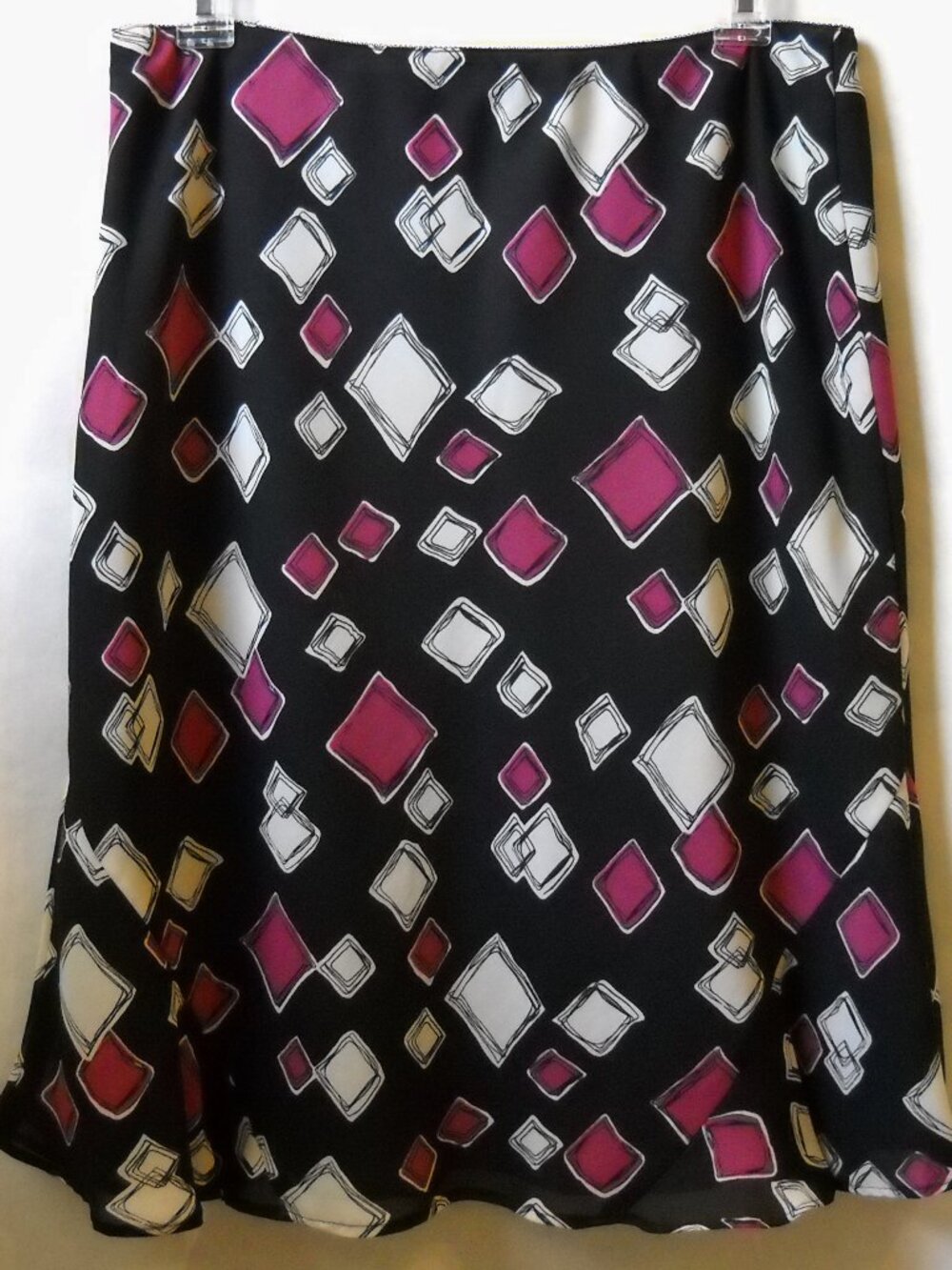 Axcess Liz Claiborne Skirt Black Pink White Boxes Flared Bottom Lined Size 10